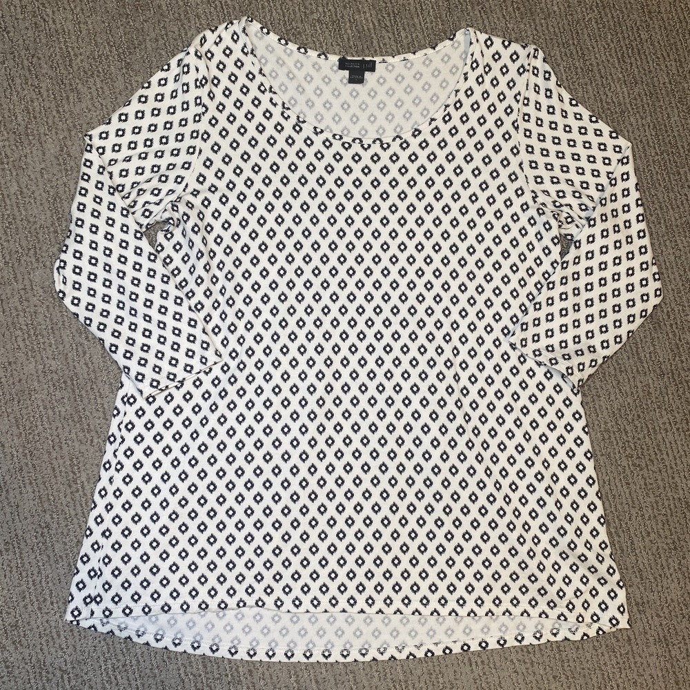 J Jill Wearever Collection Womens S Tunic 3/4 Sleeve Black White Diamond Pattern